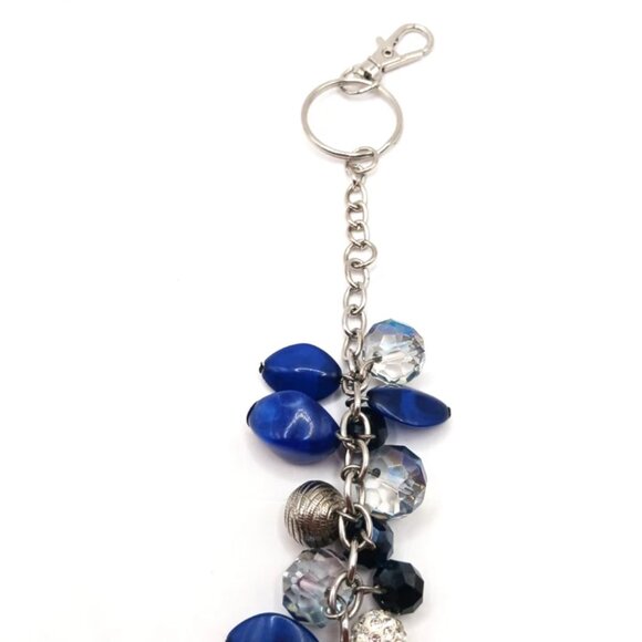 Blue + Silver Beaded + Silver Tone Cross 9 Inch Keychain or Purse Charm - Picture 4 of 7